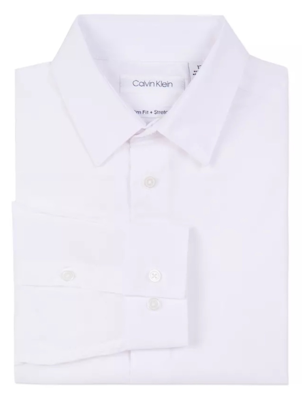 Calvin Klein Size 18 Boy's Slim Fit + Stretch Poplin Button Up Dress Shirt White